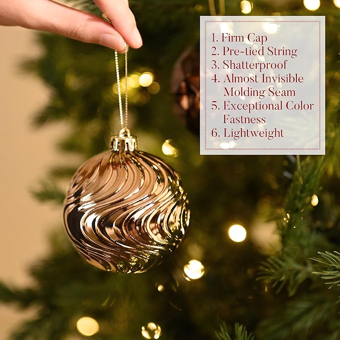 Valery Madelyn 100ct Christmas Tree Decorations Ball Ornament Set, Bronze Copper Brown Gold Shatterproof Hanging Ornaments Bulk for Fall Thanksgiving Autumn Harvest Xmas Holiday Party Decor