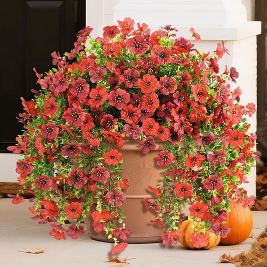 INQCMY 2Pcs Artificial Flowers for Outdoors UV Resistant Artificial Plants Easy Assembly for Spring Decor Look Real Faux Hanging Flowers for Outside Home Planter Porch Patio Decor