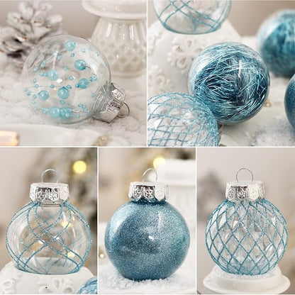 Christmas Ball Ornaments, 30ct 2.36 Inch Blue Shatterproof Clear Plastic Pet Ornaments for Holiday Wedding Party Gift Decorations