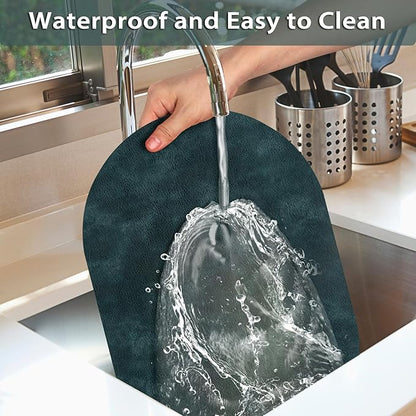 ADRIMER Placemats, Heat Resistant Oval Placemats Set of 12 Washable 12 x 17 Inch, Waterproof Table Mats, Wipeable Pu Place Mats for Kitchen, Dining Room, Dark Blue