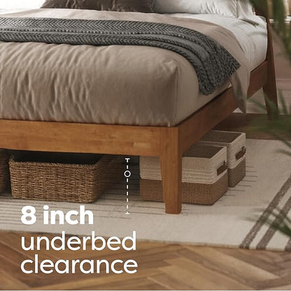 DG Casa Vandermark Solid Wood Easy Install King Bed Frame with Unique Headboard and Wooden Slat Support Included No Box Spring Required - Beige Walnut