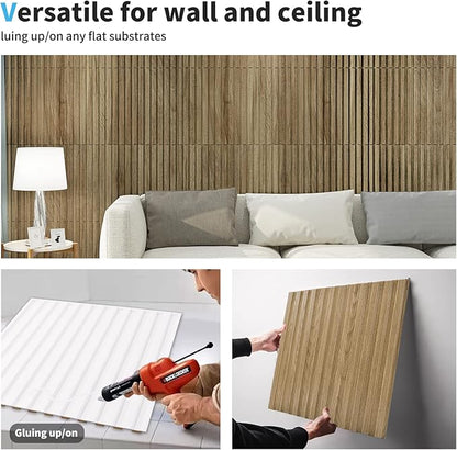 Art3d Slat Wall Panel, 3D Fluted Textured Panel 12-Tile 19.7 x 19.7in. - Walnut