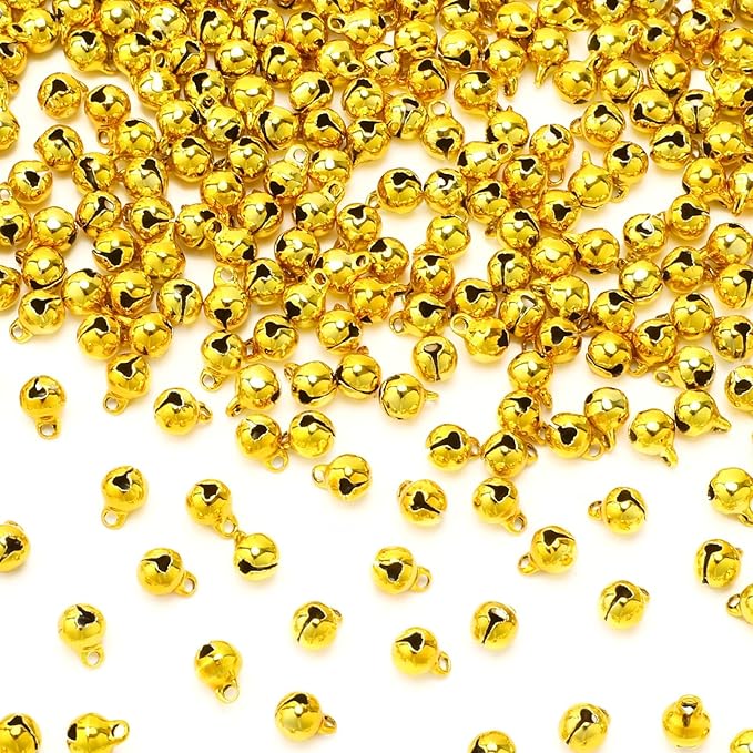 Augshy 200 Pcs Gold Small Jingle Bells, 1/4 Inch Craft Bells Mini Bulk for Christmas Home and Pet Decorations Bracelet Necklace Jewelry Making Xmas Decor Party Favors Supplies (Gold)