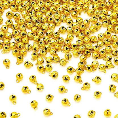 Augshy 200 Pcs Gold Small Jingle Bells, 1/4 Inch Craft Bells Mini Bulk for Christmas Home and Pet Decorations Bracelet Necklace Jewelry Making Xmas Decor Party Favors Supplies (Gold)