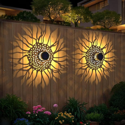 Solar Fence Lights 2 Pack Outdoor Deck Step Wall Lights Metal Waterproof LED Warm Yellow Light for Garden Post Patio Backyard Yard Decor (Sunflower, 2)