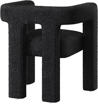 BELLEZE Modern Boucle Barrel Dining Chair Set of 2, Upholstered Linen Kitchen Boucle Armchair with Sidearms and Back, for Dining Room Living Room- Black
