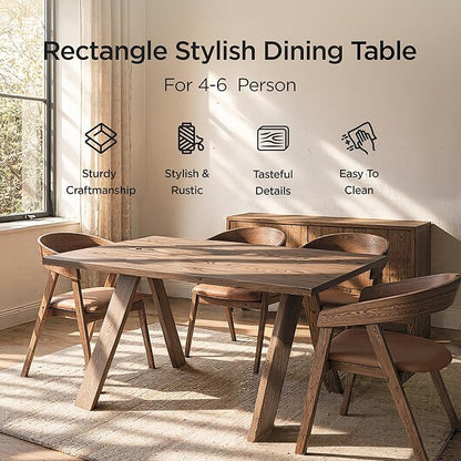 Acanva Farmhouse Rectangular Dining Table for 6 People, Modern Mid-Century Walnut Kitchen Dinner Tables Furniture, Walnut