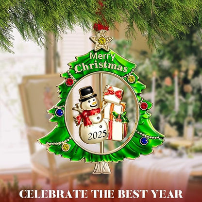 Christmas Tree Ornament Metal Silver Hanging Rotatable Design Charm Holiday Decorative Pendant Gift Keepsake (Golden Snowman 2025)