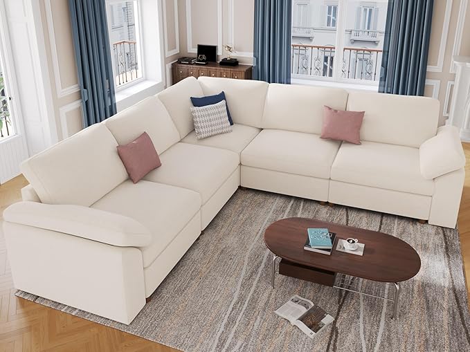 EASE MOOSE Oversized Modular Sectional Sofa, Extra Large L Shape Sectional Couch,Comfty Wide Deep seat Modular Sofa for Living Room, Removable Cover,White