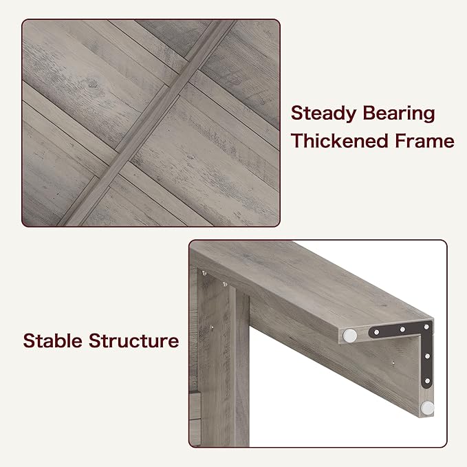 CABIHOME 63" Dining Table for 4-6, Large Farmhouse Rectangular Kitchen Dining Room Table, Wooden, Thick Frame & Sturdy Triangular Legs, Wood Strip Base for Small Space, Dinner, Kitchen, Rustic Gray