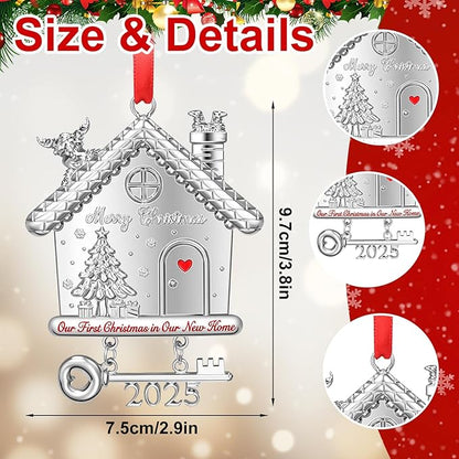 New Home Christmas Ornament 2025, Our First Christmas in New Home House Ornament with 2025 Key Design, Housewarming Gift for New Homeowners, Metal Xmas Tree Decoration Keepsake