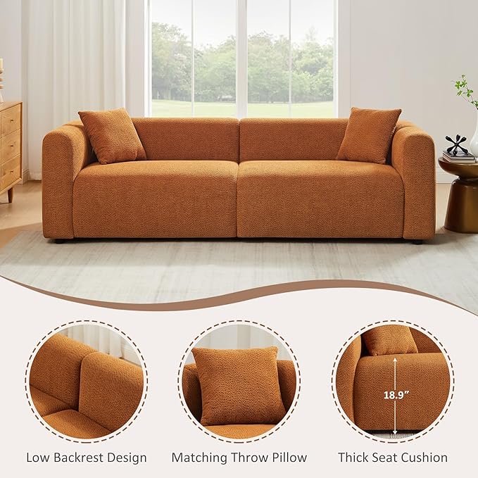 VANOMi 95" Cloud Couch, Comfy Deep Seat Boucle Cloud Sofa, Upholstered 3-Seater Oversized Loveseat Sofa with 2 Pillows, Modern Sofa for Living Room, Bedroom, Office, Apartment (Curry)