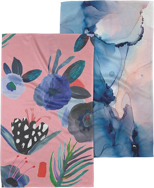 GEOMETRY Kitchen Tea Towels Quick Dry Microfiber Premium Towel Thinking of You Water and Ink 2 Pack Set, Watercolors