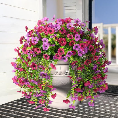 INQCMY 2Pcs Artificial Flowers for Outdoors UV Resistant Artificial Plants Easy Assembly for Spring Decor Look Real Faux Hanging Flowers for Outside Home Planter Porch Patio Decor