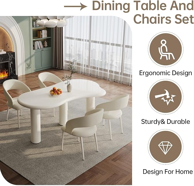 62.2" Dining Table Set for 4, Dining Table with 4 Chairs,Modern Cream Style Dining Table Set for Kitchen, Dining Room