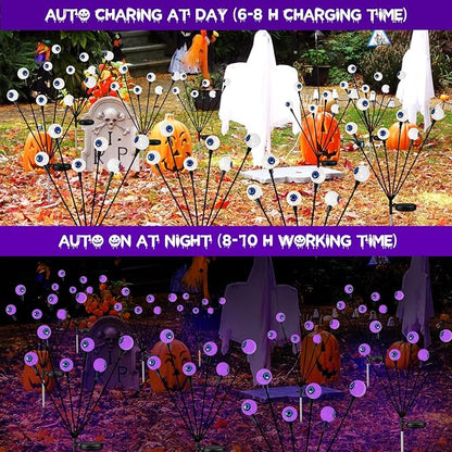 2025 Upgraded 6 Pack Solar Halloween Lights Outdoor, 36 LED Purple Swaying Solar Eyeball Lights Waterproof with 2 Modes for Path Party Patio Garden Pathway Graveyard Halloween Displays Decorations