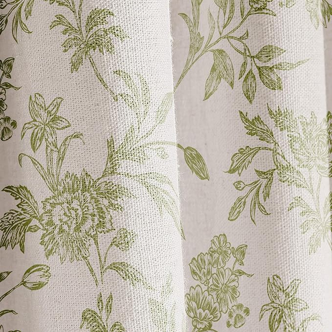 Sage Green Shower Curtain Floral Cotton Linen Cottagecore Shower Curtain for Bathroom 72" W x 72" L