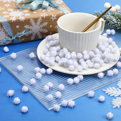 SEPGLITTER Christmas Pom Poms Balls, 1000 Pieces Light White Glitter Pompoms Pom Poms for Crafts Making DIY Holiday Christmas Decorations Supplies (0.4 inch/1 cm )