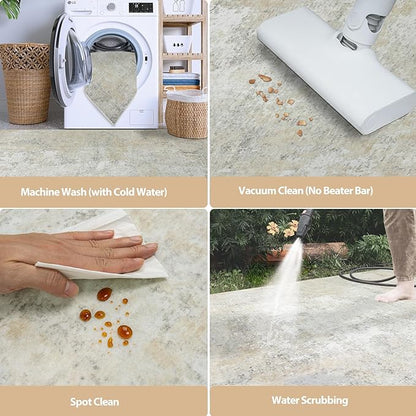 8x10 Area Rugs for Living Room Rug Washable: Abstract Large Rug for Dining Room Bedroom Carpet Non Slip 8 by 10 Indoor Modern Nursery Home Office Beige Grey