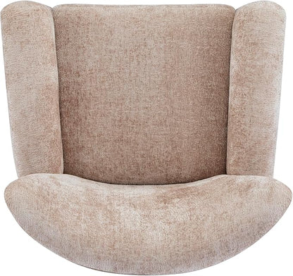 Christopher Knight Home Lindy Wingback Accent Chair, Upholstered Armchair with Rounded Wooden Legs, Curved Backrest Single Sofa, Soft Cushion Seating, Comfy Lounge Chair for Living Room, Beige Brown