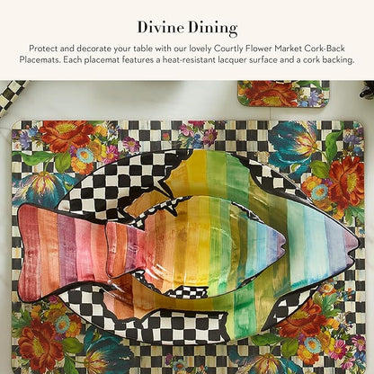 MACKENZIE-CHILDS Set of 4 Cork-Back Placemats, Hard-Finish Table Mats, Courtly Flower Market