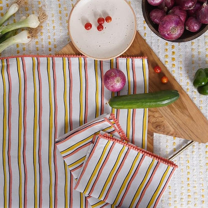 TARAN LIVING Printed Kitchen Dish Bar and Tea Towels Cotton, 18x28 inch with Trims, Cotton Dish Towel Sets (Yellow Stripes, Set of 6)