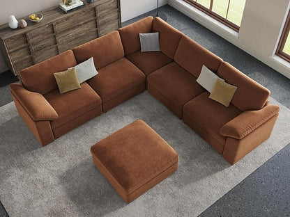 EASE MOOSE Oversized Sectional Modular Sofa，Large L Shape Sectional Couch Wide Deep Brown Modular Sofa Couch