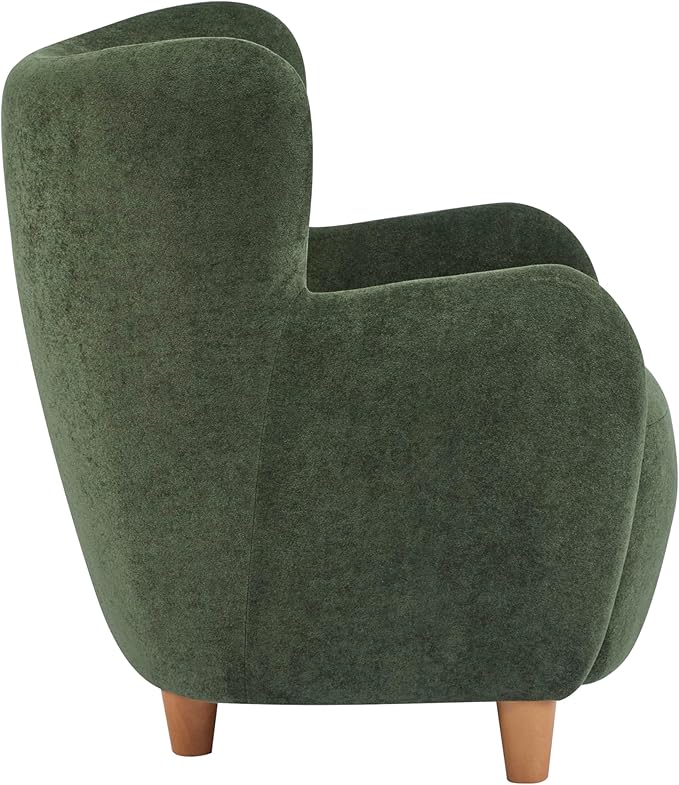 Christopher Knight Home Auden Wooden Low Profile Accent Chair, Velvet Upholstered Wingback Living Room Lounge Chair, Bedroom Comfy Reading Chair, Curved Backrest Single Sofa with Armrest, Olive Green