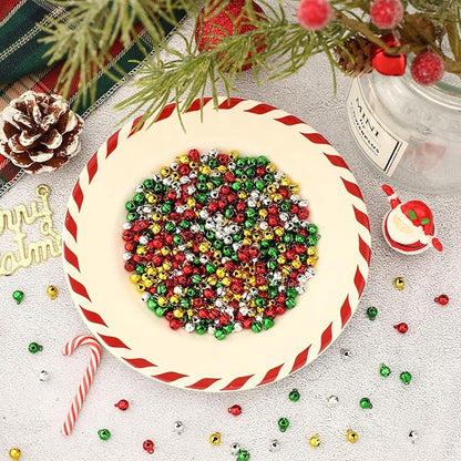 Augshy 200 Pieces Jingle Bells 1/4 Inch Craft Bell Mini Bell Bulk for Christmas Home and Pet Decorations Bracelet Necklace Jewelry Making Xmas Decor Party Favors Supplies (Gold, Silver, Red, Green)