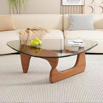Modern Glass Coffee Table for Living Room, Small mid Century Coffee Table, Stylish Coffee Tables, Suitable for Bedroom Living Room Reception Office Tables（Walnut/Transparent，Medium）