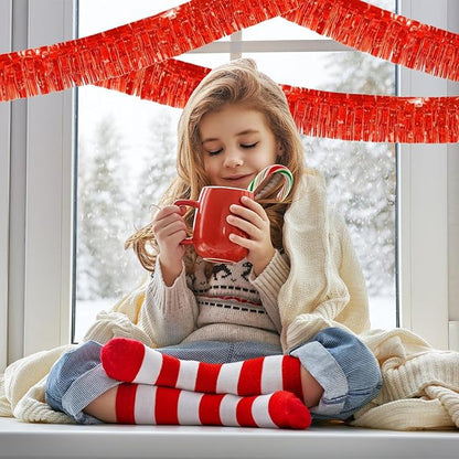 12 Pack 10 Feet Metallic Foil Fringe Garland Tinsel Streamers Banner, Red Wall Hanging Tinsel Fringe Banners for Parade Floats, Wedding, Birthday, Christmas, New Year Party Decorations