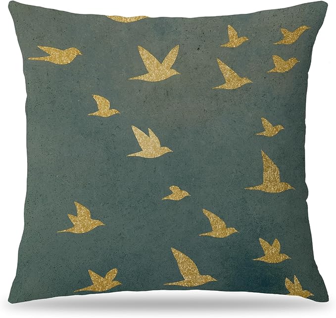 Japanese Elegant Gold Crane Bird Pillow Covers 18x18, Japandi Home Decor, Modern Minimalist Traditional Oriental Asian Birds Pillow Cover Pillowcase for Home Bedroom Bed Couch Living Room