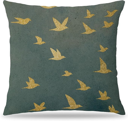 Japanese Elegant Gold Crane Bird Pillow Covers 18x18, Japandi Home Decor, Modern Minimalist Traditional Oriental Asian Birds Pillow Cover Pillowcase for Home Bedroom Bed Couch Living Room