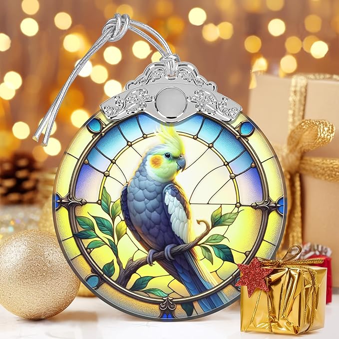 Cockatiel Christmas Ornament - Stained Glass Cockatiel Decor for Tree