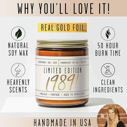 36th Birthday Gifts for Women - 'Limited Edition 1989' Soy Candle, w/Champagne on Ice I 36 Birthday Gifts for Women I 36th Gift for Her Ideas I 9oz Reusable Jar, 50Hr Burn, Made in USA