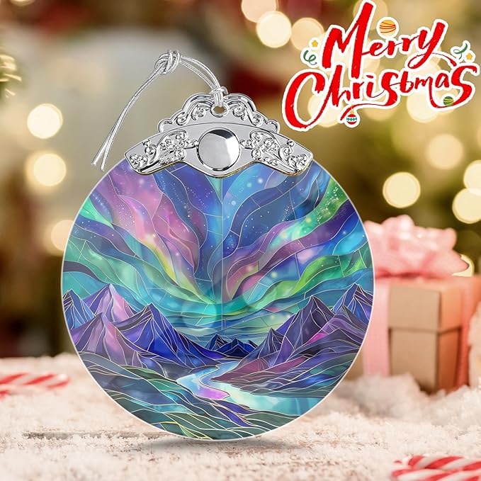 Northern Lights Stained Glass Ornament, Christmas Tree Decor, Northern Lights Ornaments for Christmas Tree