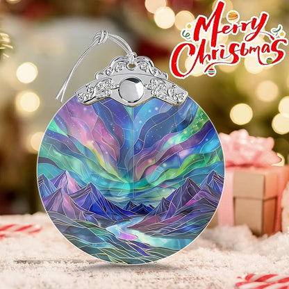 Northern Lights Stained Glass Ornament, Christmas Tree Decor, Northern Lights Ornaments for Christmas Tree