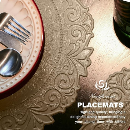 Noctiflorous Round Faux Leather 15 Inch Placemats Set of 6 Waterproof Wipeable Heat Resistant Tablemat for Dining Table Kitchen Non Slip Oilproof Table Place Mat for Indoor Outdoor(A Brown, 6)