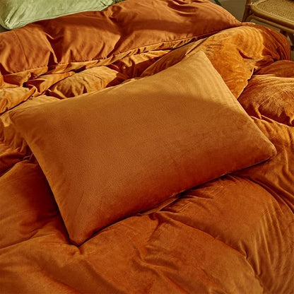 Pureant Burnt Orange Fluffy Comforter Set King Rust Velvet Bedding Comforter Sets for Women Girls Solid Terracotta Flannel Blankets Plain Rust Caramel King Size Comforter Modern Reddish Brown Bed