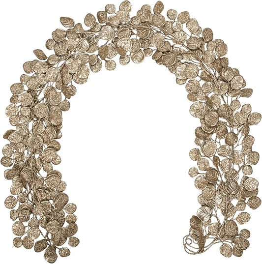 3 Pcs 6FT Christmas Garland Champagne Glittered Artificial Eucalyptus Leaves for Mantle Christmas Tree Decorations Indoor Outdoor Hanging Garland Ornaments Garden Door Window Stair Holiday Home Decor