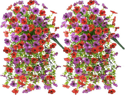 INQCMY 2Pcs Artificial Flowers for Outdoors UV Resistant Artificial Plants Easy Assembly for Spring Decor Look Real Faux Hanging Flowers for Outside Home Planter Porch Patio Decor