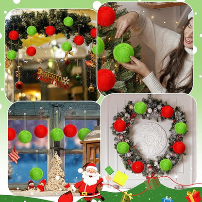 Gejoy 12 Pcs Red and Green Furry Christmas Ball Ornaments for Tree Red and Green Christmas Hanging Decorations Soft Faux Fur Pom Pom Ball Ornaments for Home Party Supplies Fireplace Mantel Wall Decor