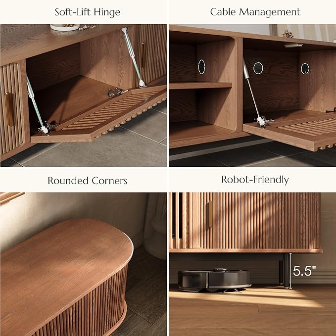 POVISON Mid Century Modern TV Stand for 65 inch TV, Sliding Door Entertainment Center with Storage, Wood TV Console, Media Console for Living Room Bedroom, Fully-Assembled (Walnut, 70.87")