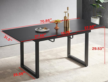 55''- 71'' Extendable Dining Room Table, Expandable Dining Table with Metal Leg, Modern Mid Century Large Table, for 2-6 Person, Black