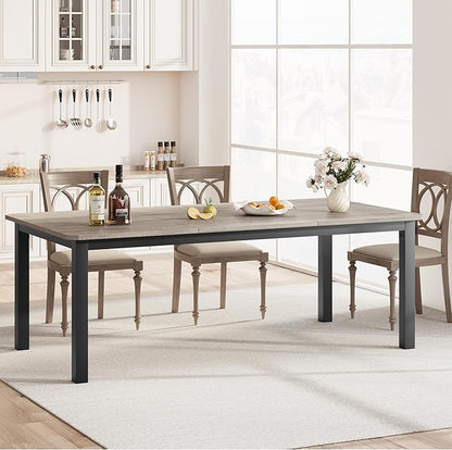 IDEALHOUSE 78.7" Long Rectangle Dining Table for 6-8 People, Industrial Wood Dinner Table (Only Table) (Light Grey)