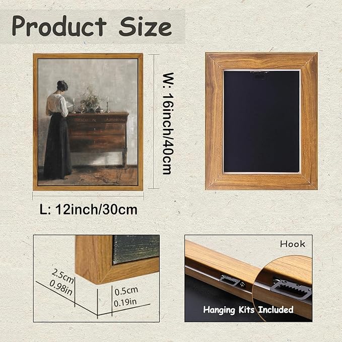 KBKBART Vintage Wall Decor Art Print, Framed Canvas Wall Art Mid-Century Lady Classical Women Painting Picture, Vintage European Portrait Painting for Bedroom Bathroom Decor Wall Art(12"x16")