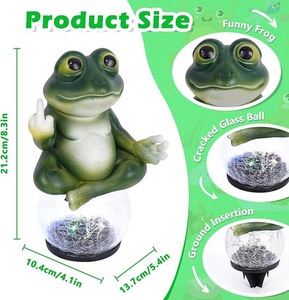 Meditating Frog Solar Garden Statue with Crackle Glass LED Light - Humorous Zen Yoga Animal Decor - Funny Gag Gifts for Patio Lawn and Pool Area - Christmas House Warming Gifts New Home