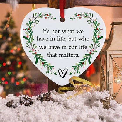 Friendship Christmas Ornament 2025 – Inspirational Ceramic Heart Ornament - Unique Thank You Message Ornament - Gift for Best Friends, Coworkers, Women & Boss