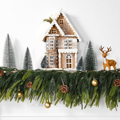 Sherika 1Pcs 9FT Artificial Norfolk Pine Garland,Real-Touch Chirsmas Cedar Garland, Gradient Faux Pine for Chrismas Decoration Indoor/Outdoor Decor, Wall, Table,Christmas Tree(1, 9Ft)