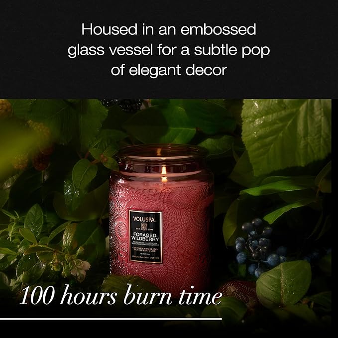 Voluspa Foraged Wildberry Large Jar Candle, 18 oz, Coconut Wax Blend, Berry Scented Candle for Home, 100 Hour Burn Time, Handcrafted in The USA